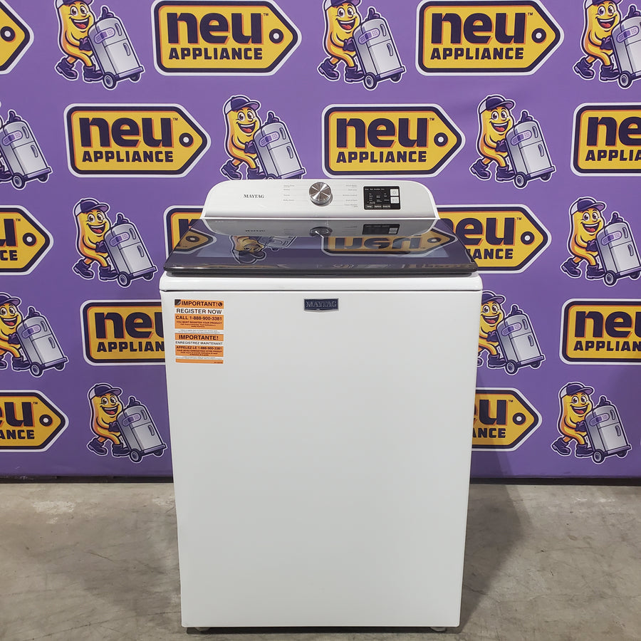 Maytag Top Load 4.8 cu ft Washer with Deep Fill and Slow-Close Glass Lid MVW6200KW - Scratch & Dent (Moderate) and Maytag 7.0 cu ft Electric Dryer with Moisture Sensing and Quick Dry Cycle T8713 - MED6200KW - Scratch & Dent (Minor)
