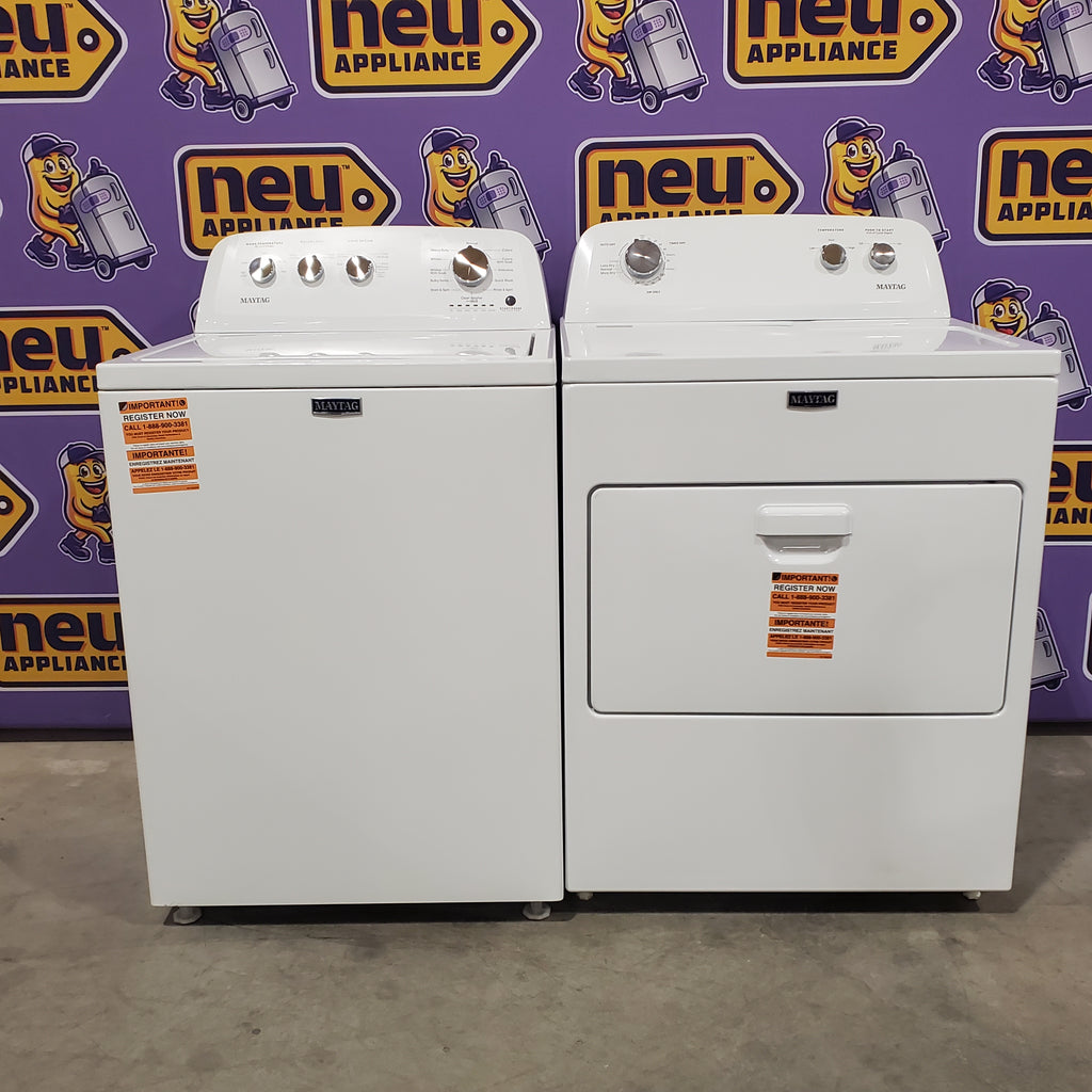 Pictures of Maytag Top Load 3.8 cu. ft. Washer with Deep Fill and Quick Wash Cycle MVW4005SW - Open Box and Maytag Top Load Electric Wrinkle Prevent 7.0 cu. ft. Dryer with Auto Dry 16128 - MED4005SW - Open Box - Neu Appliance Outlet - Discount Appliance Outlet in Austin, Tx