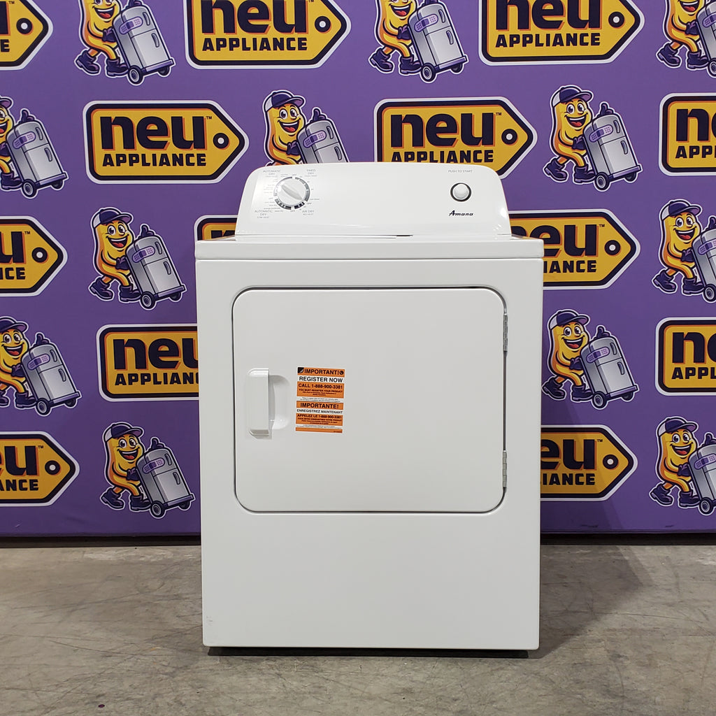 Amana 6.5 Cu. Ft. Electric Dryer with Wrinkle Shield Option and Automatic Dryness Control in White 3SD637 - NED4655EW - Scratch and Dent (Minor)