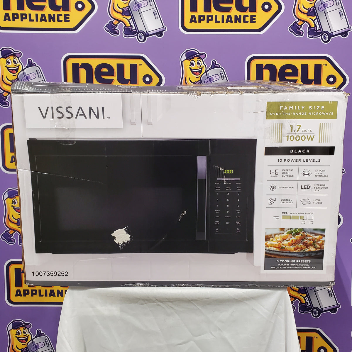 Vissani 1.7 cu. ft. 1000-Watt Over the Range Microwave in Black 251316SD1176 - HV0170B - New in Box