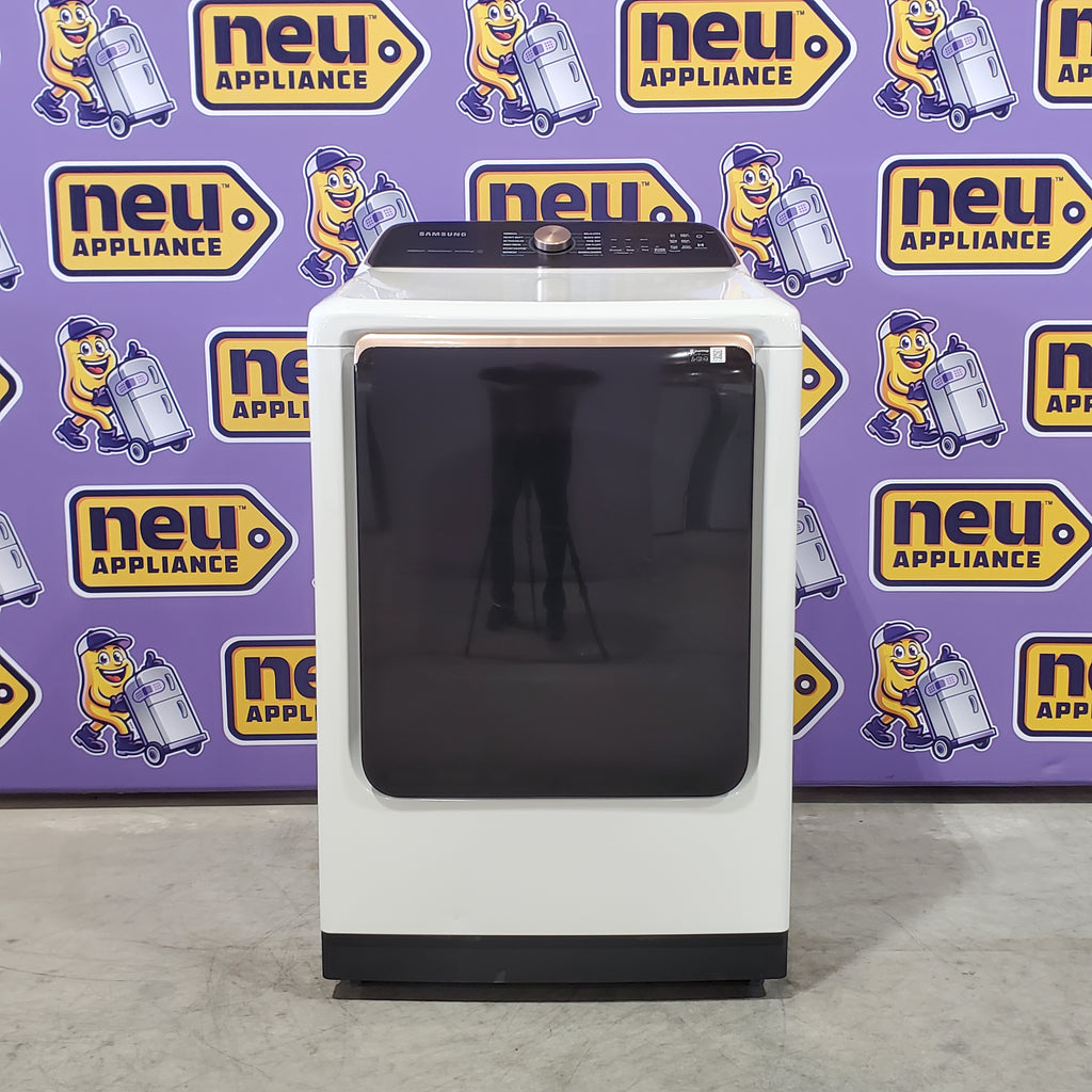 Pictures of Samsung Smart Top Load 5.5 Cu. Ft. with Auto Dispense Washer WA55CG7500AE - Open Box and Samsung 7.4 cu. ft. Vented Smart Gas Dryer in Ivory with Steam Sanitize+ DVG55CG7500E - Scratch & Dent (Minor) - Neu Appliance Outlet - Discount Appliance Outlet in Austin, Tx