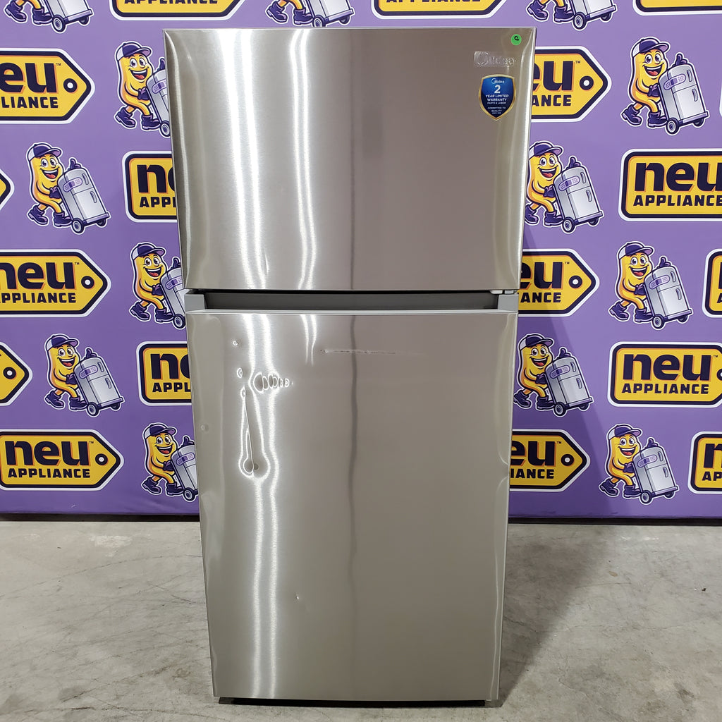 Pictures of Midea 14 cu. ft. Garage Ready Top-Freezer Refrigerator in Stainless Steel 22231SD318 - MRT14D2BST - Scratch & Dent (Major) - Neu Appliance Outlet - Discount Appliance Outlet in Austin, Tx