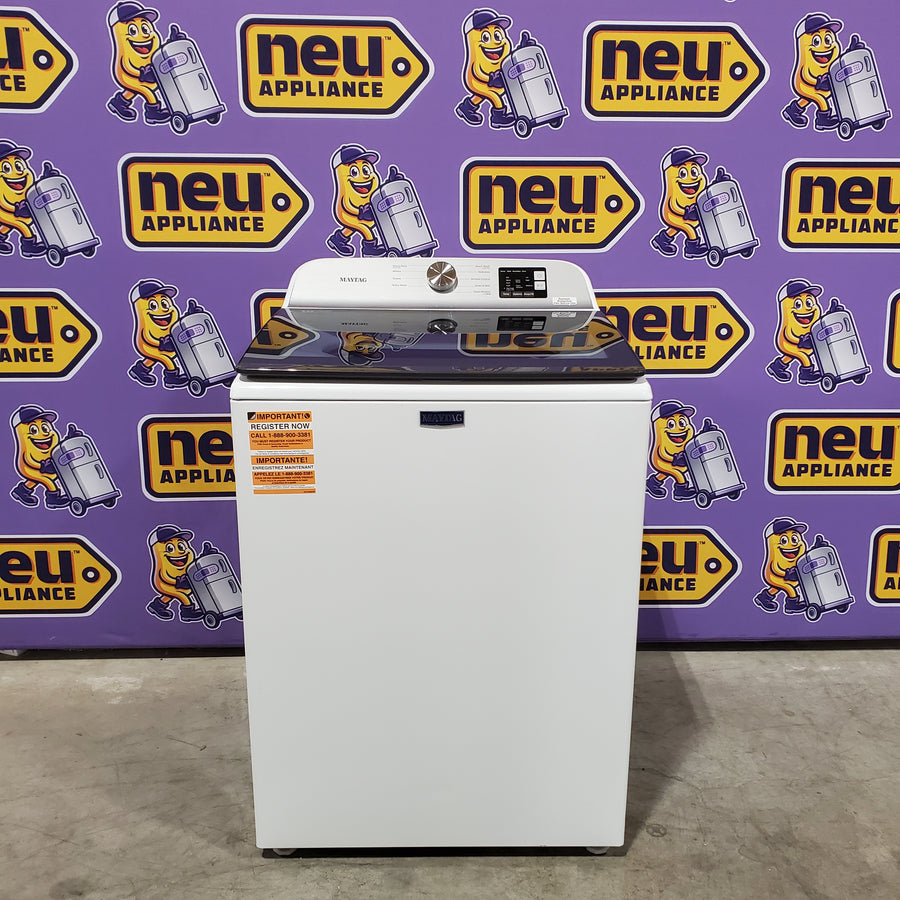Maytag Top Load 4.8 cu ft Washer with Deep Fill and Slow-Close Glass Lid MVW6200KW - Scratch & Dent (Minor) and Maytag 7.0 cu ft Electric Dryer with Moisture Sensing and Quick Dry Cycle 16196 - MED6200KW - Scratch & Dent (Moderate)