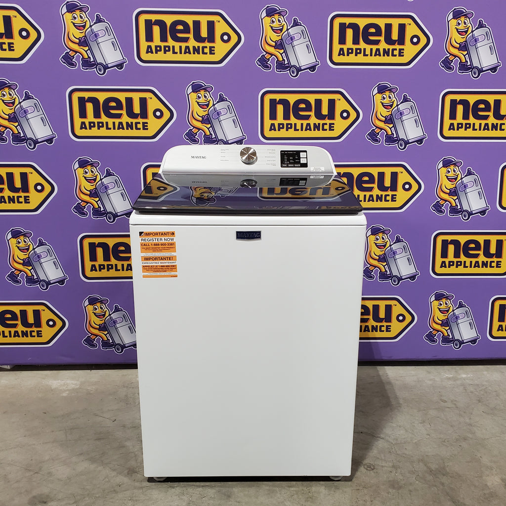 Pictures of Maytag Top Load 4.8 cu ft Washer with Deep Fill and Slow-Close Glass Lid MVW6200KW - Scratch & Dent (Minor) and Maytag 7.0 cu ft Electric Dryer with Moisture Sensing and Quick Dry Cycle 16196 - MED6200KW - Scratch & Dent (Moderate) - Neu Appliance Outlet - Discount Appliance Outlet in Austin, Tx