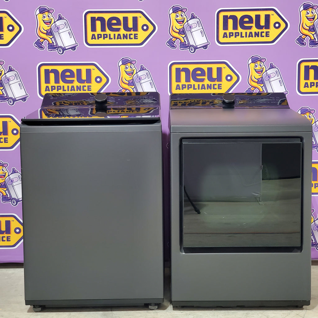 Pictures of LG 5.3 cu. ft. Capacity Top Load Washer with 4-Way® Agitator and EasyUnload™ WT8405CB - Scratch & Dent (Minor) and LG 7.3 cu. ft. Capacity Smart Rear Control Electric Dryer with AI Sensing, EasyLoad™ Door DLE8400BE - Open Box - Neu Appliance Outlet - Discount Appliance Outlet in Austin, Tx