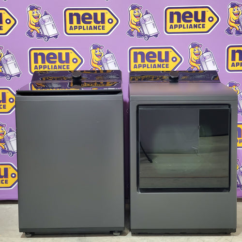 Pictures of LG 5.3 cu. ft. Capacity Top Load Washer with 4-Way® Agitator and EasyUnload™ WT8405CB - Scratch & Dent (Minor) and LG 7.3 cu. ft. Capacity Smart Rear Control Electric Dryer with AI Sensing, EasyLoad™ Door DLE8400BE - Open Box - Neu Appliance Outlet - Discount Appliance Outlet in Austin, Tx