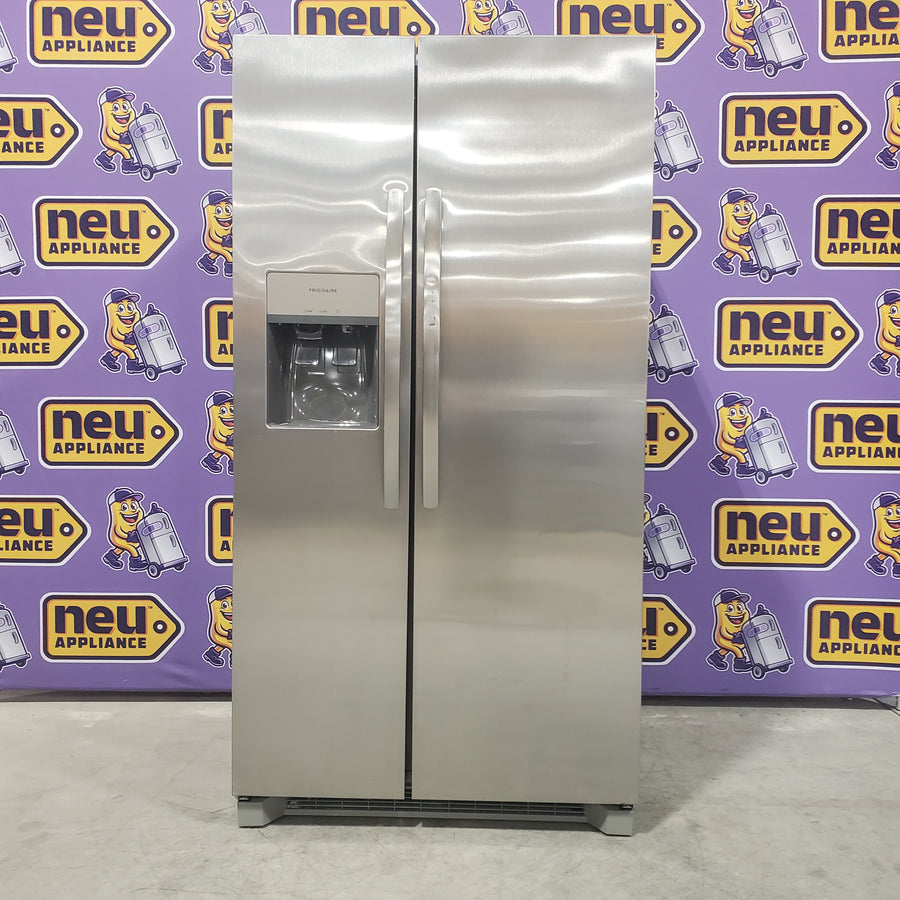 Frigidaire 25.6 cu. ft. ENERGY STAR Side by Side Refrigerator with Exterior Water and Ice Dispenser in Stainless Steel FRSS2623AS - 3SD419 - Scratch & Dent (Moderate)