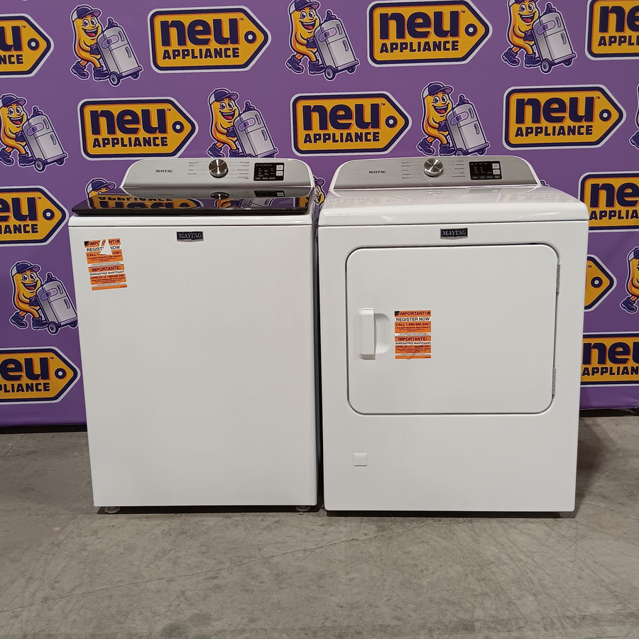 Maytag Top Load 4.8 cu ft Washer with Deep Fill and Slow-Close Glass Lid MVW6200KW - Scratch & Dent (Minor) and Maytag 7.0 cu. ft Top Load Gas Dryer with Moisture Sensing 16154 - MGD6200KW - Scratch and Dent (Minor)