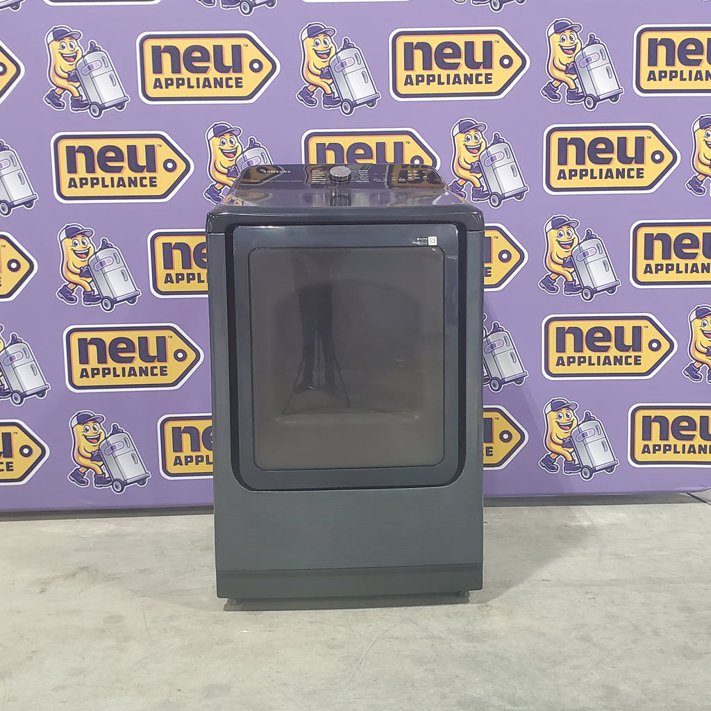 Pictures of Samsung Black Stainless Steel 5.0 Cu. Ft. Washer with SuperSpeed and Active WaterJet WA50R5400AV - Certified Refurbished and Samsung Brushed Navy Electric 7.4 Cu. Ft. Dryer with PetCare Dry and Steam Sanitize+ DVE54CG7150D - Scratch and Dent (Minor) - Neu Appliance Outlet - Discount Appliance Outlet in Austin, Tx