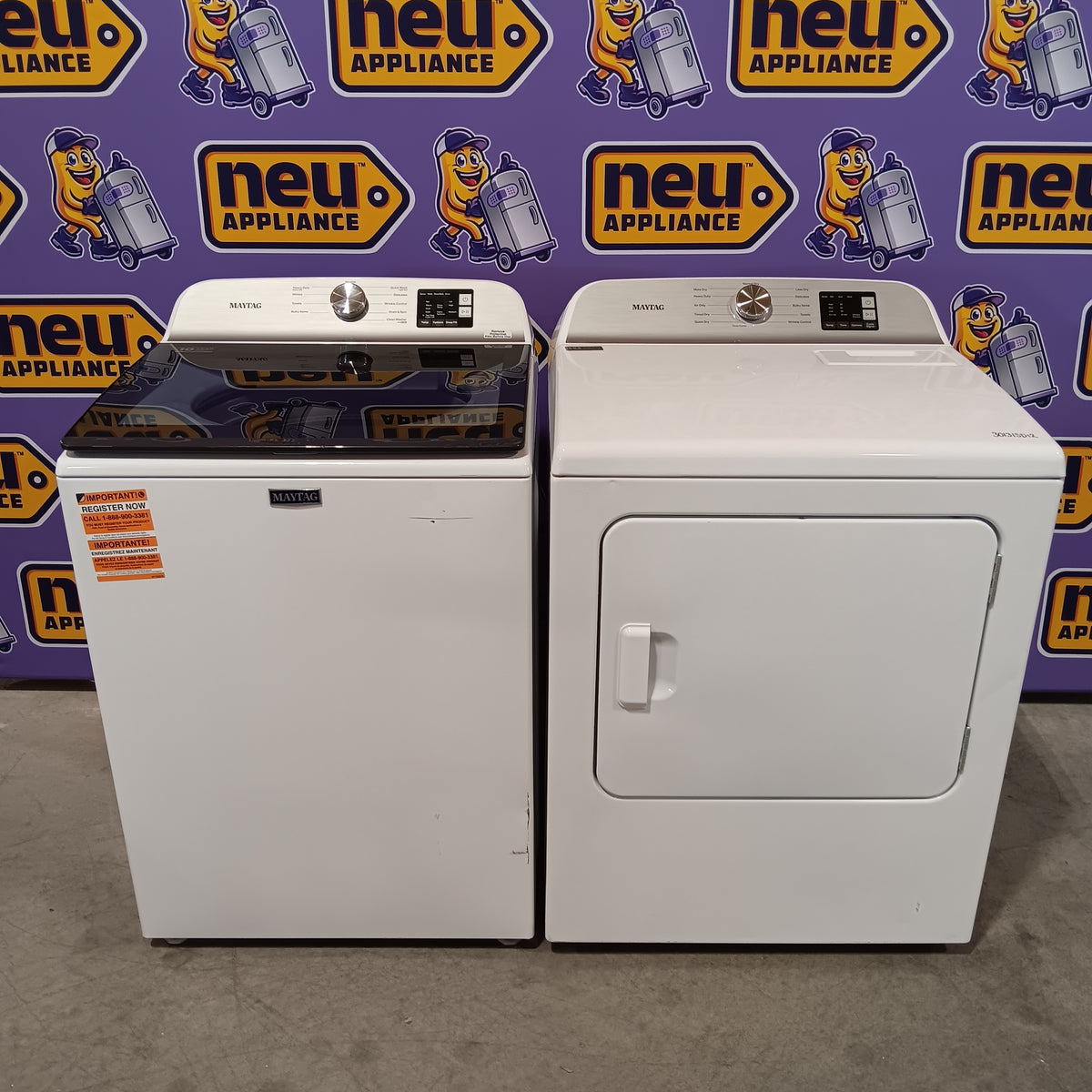 Maytag Top Load 4.8 cu ft Washer with Deep Fill and Slow-Close Glass Lid MVW6200KW - Scratch & Dent (Minor) and Maytag 7.0 cu ft Electric Dryer with Moisture Sensing and Quick Dry Cycle 16191 - MED6200KW - Scratch & Dent (Moderate)
