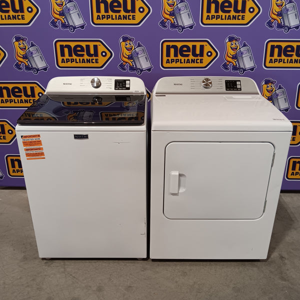 Maytag Top Load 4.8 cu ft Washer with Deep Fill and Slow-Close Glass Lid MVW6200KW - Scratch & Dent (Minor) and Maytag 7.0 cu ft Electric Dryer with Moisture Sensing and Quick Dry Cycle 16191 - MED6200KW - Scratch & Dent (Moderate)