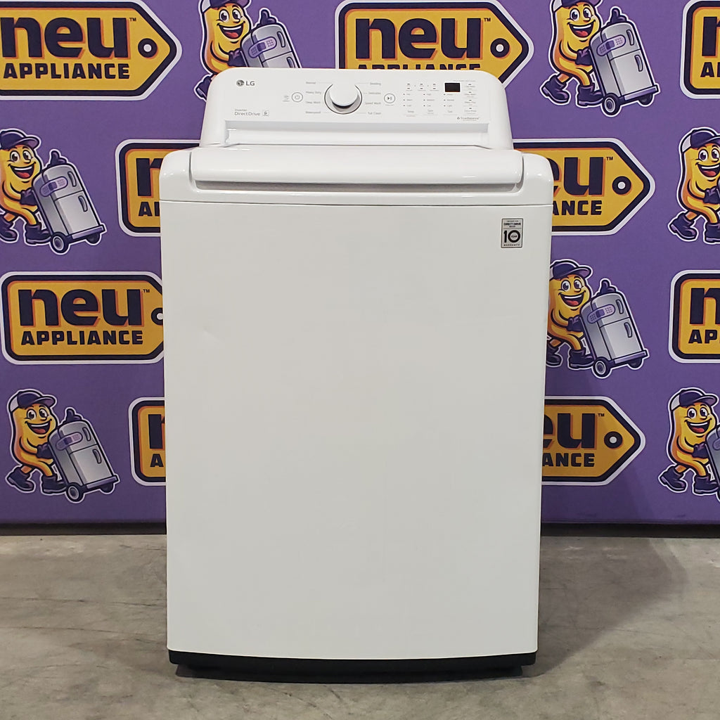 LG White Top Load 4.5 Cu. Ft. Washer with NeveRust Drum and TurboDrum Technology WT7000CW - Certified Refurbished and LG 7.3 Cu. Ft. Electric Rear Control Ultra Large Capacity Dryer in White with Sensor Dry 16037 - DLE6100W - Certified Refurbished
