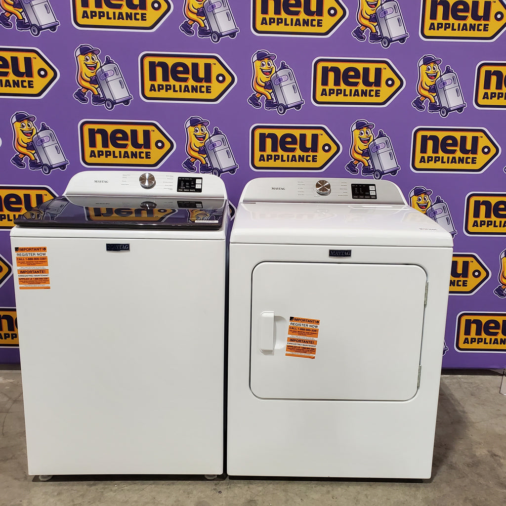 Pictures of Maytag Top Load 4.8 cu ft Washer with Deep Fill and Slow-Close Glass Lid MVW6200KW - Scratch & Dent (Minor) and Maytag 7.0 cu ft Electric Dryer with Moisture Sensing and Quick Dry Cycle 16165 - MED6200KW - Scratch & Dent (Minor) - Neu Appliance Outlet - Discount Appliance Outlet in Austin, Tx