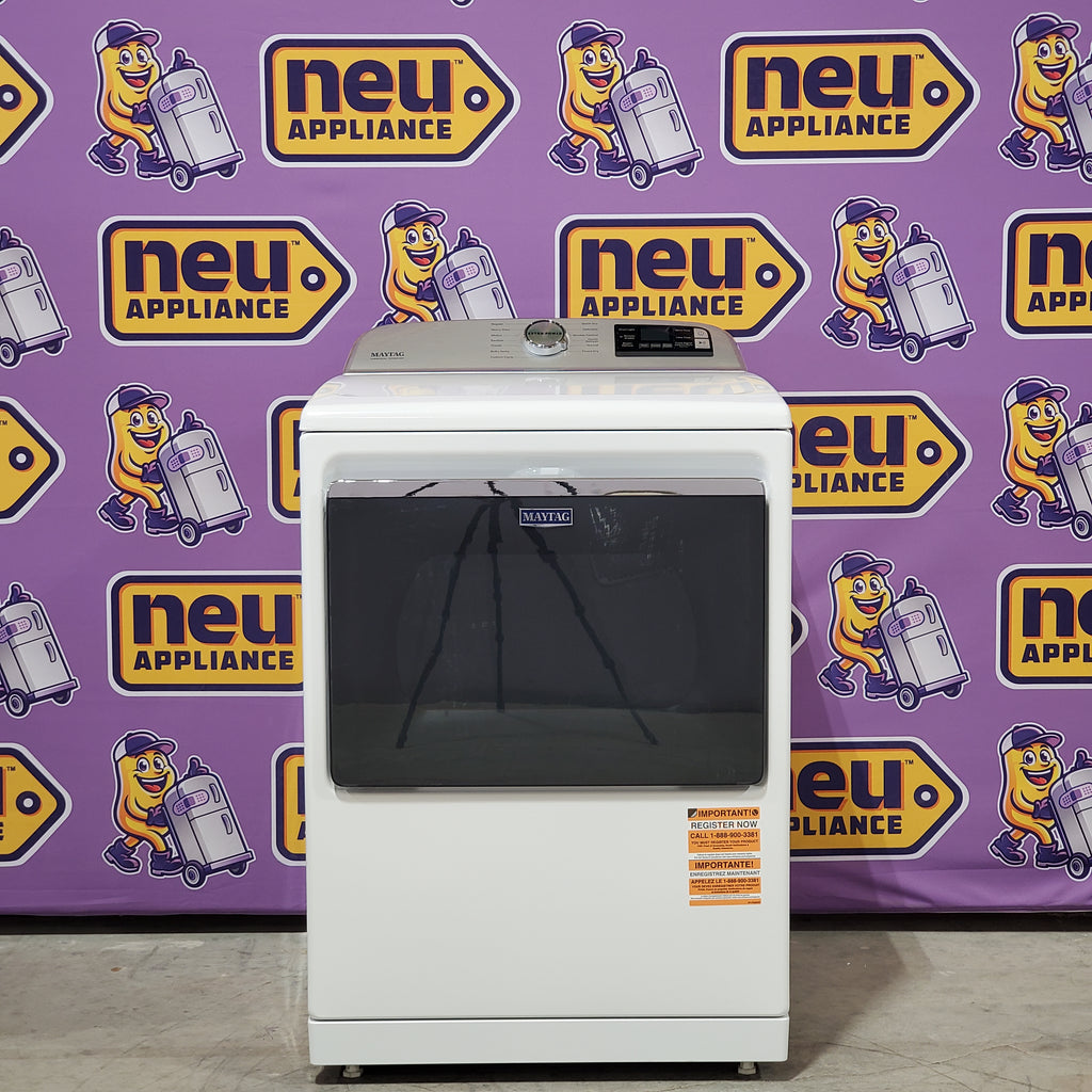Pictures of Maytag 4.7 cu. ft. Smart Top Load Washing Machine with Extra Power Button and Deep Fill option MVW6230HW - Open Box and Maytag ENERGY STAR Smart Capable 7.4 cu. ft. Electric Steam Dryer with Extra Power Button MED7230HW - Open Box - Neu Appliance Outlet - Discount Appliance Outlet in Austin, Tx