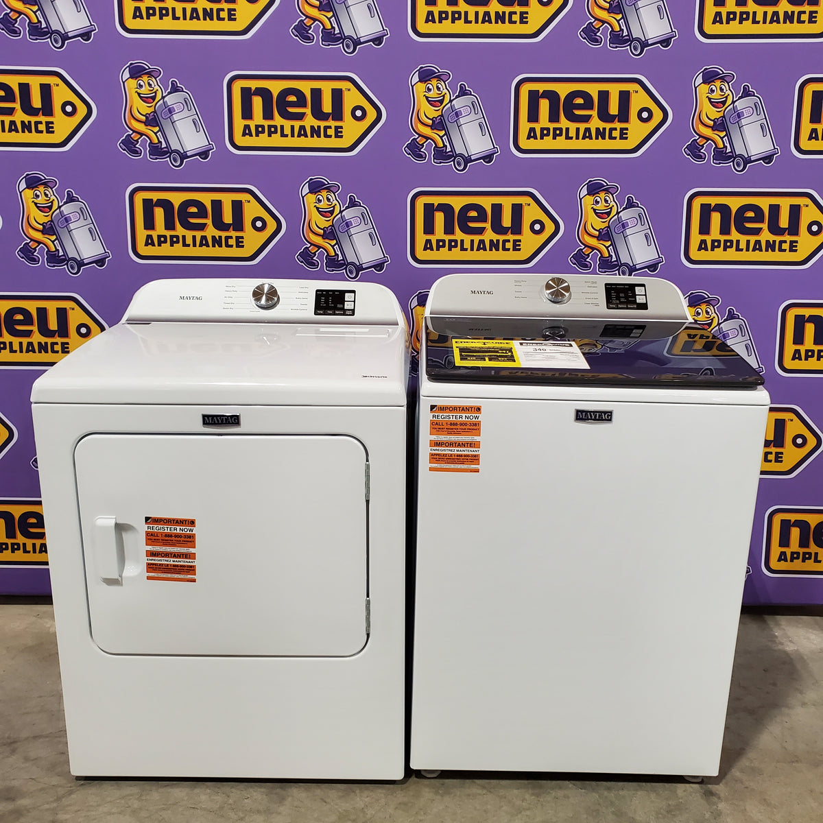 Maytag Top Load 4.8 cu ft Washer with Deep Fill and Slow-Close Glass Lid MVW6200KW - Open Box and Maytag 7.0 cu ft Electric Dryer with Moisture Sensing and Quick Dry Cycle 16220 - MED6200KW - Scratch & Dent (Minor)