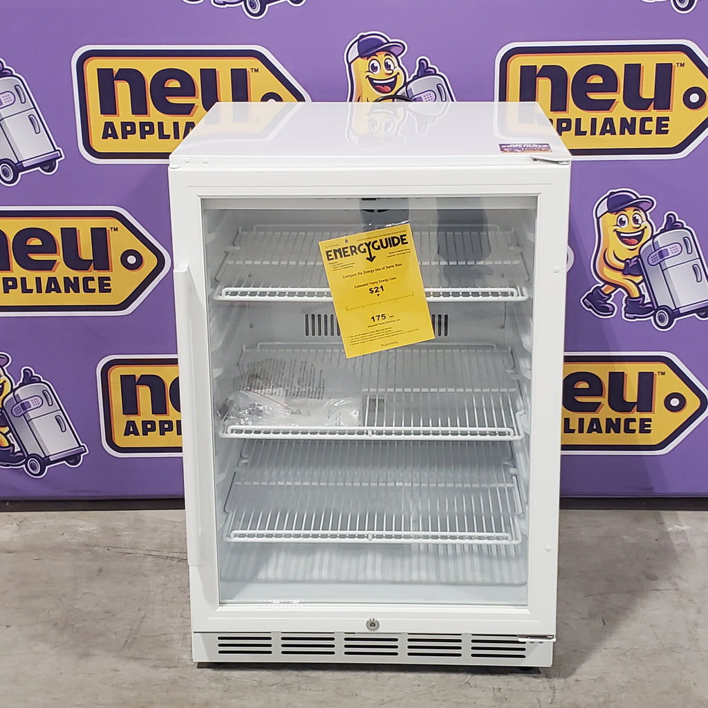 Hooure 23.42 in. Freestanding 200 Cans Beverage Cooler with Glass Door  in White SA113 - FM24WS - Open Box