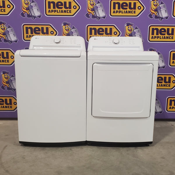 LG 4.3 cu. ft. Capacity Top Load Washer with TurboDrum™ Technology and Impeller WT6100CW - Open Box and LG 7.3 Cu. Ft.  Electric Rear Control Ultra Large Capacity Dryer in White with Sensor Dry 16058 - DLE6100W - Open Box