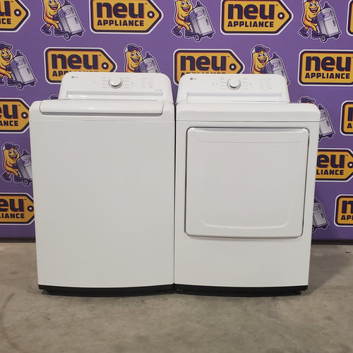 LG 4.3 cu. ft. Capacity Top Load Washer with TurboDrum™ Technology and Impeller WT6100CW - Open Box and LG 7.3 Cu. Ft.  Electric Rear Control Ultra Large Capacity Dryer in White with Sensor Dry 16058 - DLE6100W - Open Box