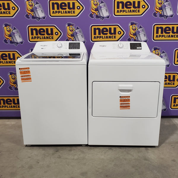 Whirlpool® 4.2-4.3 Cu. Ft. Top Load Washer with 2-in-1 Removable Agitator and Soft Close Glass Lid WTW4307SW - Open Box and Whirlpool 7.0 cu. ft. Electric Dryer with Adaptive Dry and Wrinkle Shield™ Option 16121 - WED4307SW - Scratch & Dent (Minor)