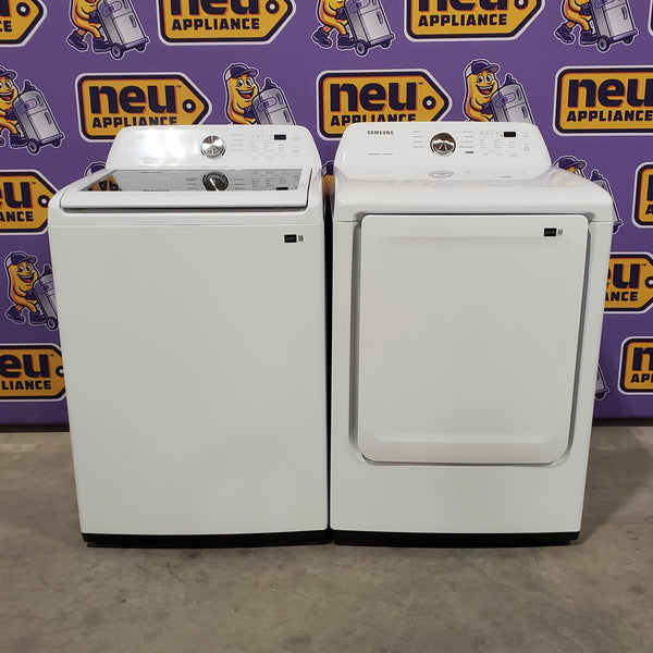 Samsung 4.5 cu. ft. Top Load Washer with Vibration Reduction Technology+ in White WA45T3200AW - Open Box and Samsung 7.2 cu. ft. Electric Dryer with Sensor Dry in White 16125 - DVE45T3200W - Open Box