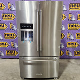 Kitchenaid 26.8 cu ft Standard Depth French Door Refrigerator with Exterior Ice and Water Dispenser KRFF577KPS - Scratch & Dent (Major)