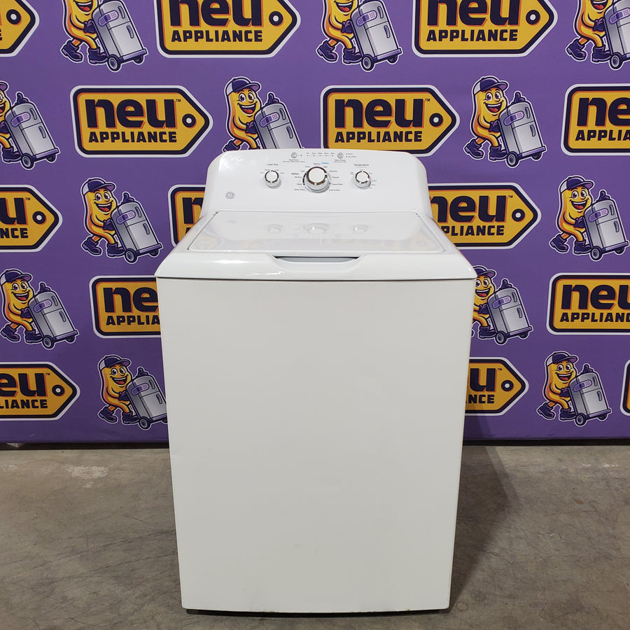 GE® 3.8 cu. ft. Capacity Washer with Stainless Steel Basket in White GTW330ASKWW - Scratch & Dent (Moderate) and GE® 7.2 cu. ft. Capacity Aluminized Alloy Drum Electric Dryer 16228 - GTD33EASKWW - Scratch & Dent (Minor)