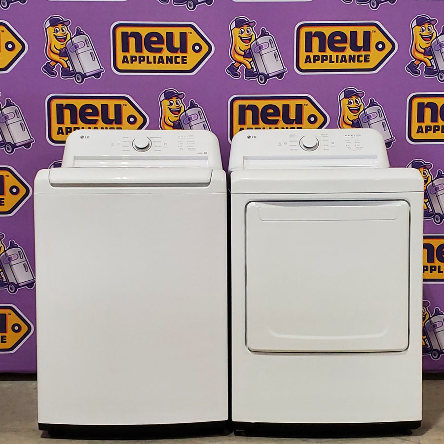 LG White Top Load 4.1 Cu. Ft. Washer with TurboDrum Technology WT6105CW - Open Box and LG 7.3 Cu. Ft.  Electric Rear Control Ultra Large Capacity Dryer in White with Sensor Dry DLE6100W - Open Box