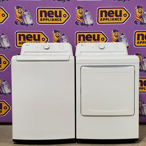 Pictures of LG White Top Load 4.1 Cu. Ft. Washer with TurboDrum Technology WT6105CW - Open Box and LG 7.3 Cu. Ft. Electric Rear Control Ultra Large Capacity Dryer in White with Sensor Dry DLE6100W - Open Box - Neu Appliance Outlet - Discount Appliance Outlet in Austin, Tx