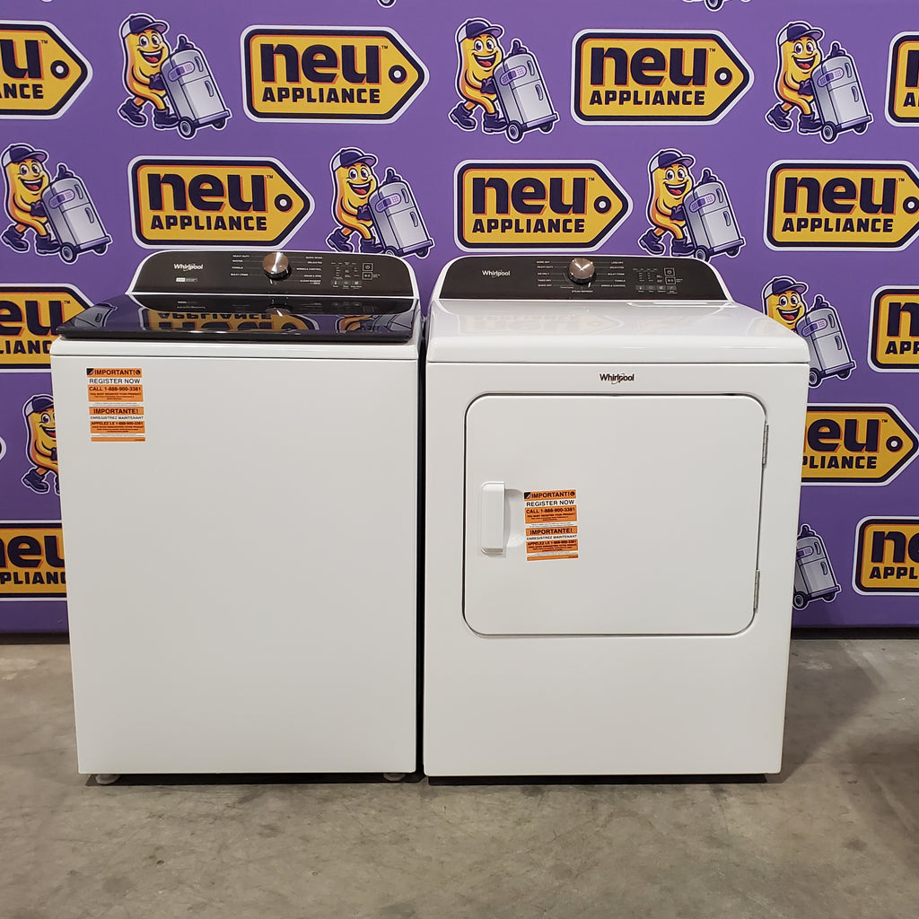 5.2–5.3 Cu. Ft. Whirlpool® Top Load Washer in White with Removable Agitator WTW6157PW - Open Box and 7.0 Cu. Ft. Whirlpool® Top Load Electric Dryer in White with Moisture Sensor 16079 - WED6150PW - Scratch & Dent (Minor)