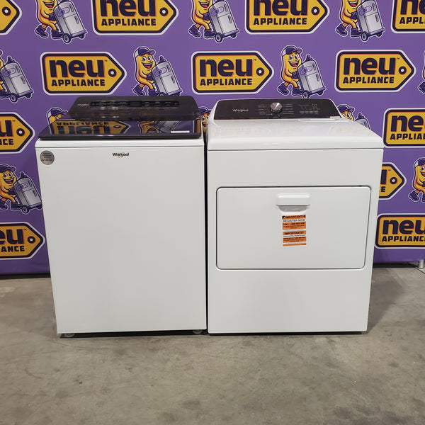 Whirlpool High Efficiency Agitator Large Top-Load Washer in White WTW5105HW - Scratch & Dent (Minor) and Whirlpool 7.0 cu. ft. Electric Dryer with Hamper Door 16118 - WED5010LW - Open Box