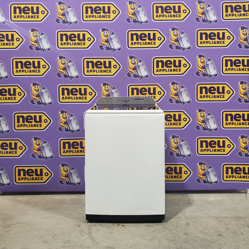 Pictures of Samsung White Top Load 5.0 Cu. Ft. Washer with Active Water Jet WA50R5200AW - Certified Refurbished and Samsung White Electric 7.4 Cu. Ft. Dryer with Sensor Dry DVE50R5200W - Scratch and Dent (Minor) - Neu Appliance Outlet - Discount Appliance Outlet in Austin, Tx