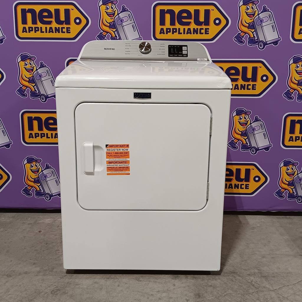 Pictures of Maytag Top Load 4.8 cu ft Washer with Deep Fill and Slow-Close Glass Lid MVW6200KW - Scratch & Dent (Minor) and Maytag 7.0 cu ft Electric Dryer with Moisture Sensing and Quick Dry Cycle 16170 - MED6200KW - Scratch & Dent (Minor) - Neu Appliance Outlet - Discount Appliance Outlet in Austin, Tx