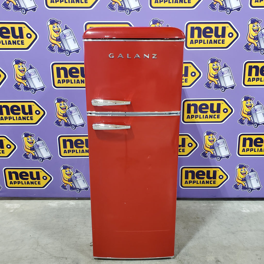 Pictures of Galanz 22 in. 7.6 cu. ft. Retro Top Freezer Refrigerator, Hot Rod Red, Energy Star 25137SD696 - GLRF76TMRDER2 - Scratch & Dent (Moderate) - Neu Appliance Outlet - Discount Appliance Outlet in Austin, Tx