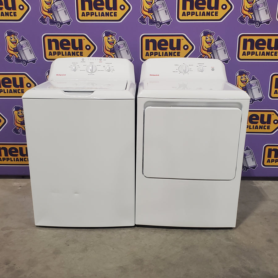 Hotpoint® 4.0 cu. ft. Capacity Washer with Cold Plus and Water Level Control HTW265ASWWW - Scratch & Dent (Minor) and Hotpoint® 6.2 cu. ft. vented Electric Dryer with Auto Dry 16146 - HTX26EASWWW - Scratch & Dent (Minor)