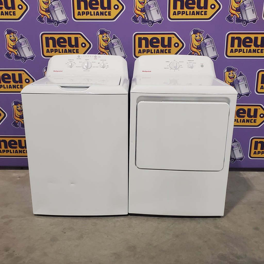 Hotpoint® 4.0 cu. ft. Capacity Washer with Cold Plus and Water Level Control HTW265ASWWW - Scratch & Dent (Minor) and Hotpoint® 6.2 cu. ft. vented Electric Dryer with Auto Dry 16146 - HTX26EASWWW - Scratch & Dent (Minor)