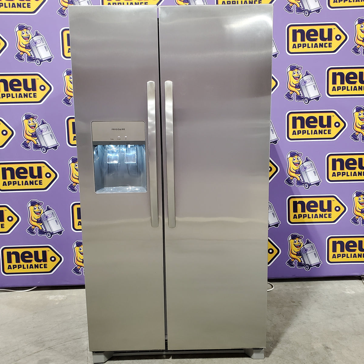 Frigidaire 25.6-cu ft ENERGY STAR Side-by-Side Refrigerator with Ice Maker in Fingerprint Resistant Stainless Steel 22231SD323 - FRSS26L3AF - Scratch & Dent (Moderate)
