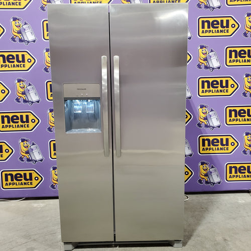 Pictures of Frigidaire 25.6-cu ft ENERGY STAR Side-by-Side Refrigerator with Ice Maker in Fingerprint Resistant Stainless Steel 22231SD323 - FRSS26L3AF - Scratch & Dent (Moderate) - Neu Appliance Outlet - Discount Appliance Outlet in Austin, Tx