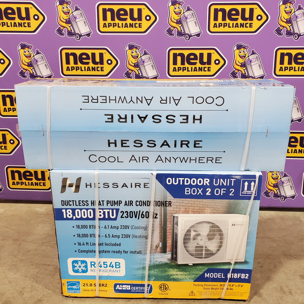 Pictures of Hessaire H18FB2 1 zone 18000-BTU Ductless Mini Split Air Conditioner Heat Pump Included with 230-Volt 25139SD868 - H18FB2- New in Box - Neu Appliance Outlet - Discount Appliance Outlet in Austin, Tx