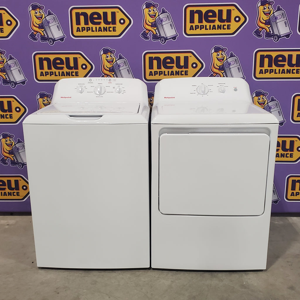 Hotpoint® 4.0 cu. ft. Capacity Washer with Cold Plus and Water Level Control HTW265ASWWW - Scratch & Dent (Minor) and Hotpoint® 6.2 cu. ft. vented Electric Dryer with Auto Dry 16145 - HTX26EASWWW - Certified Refurbished
