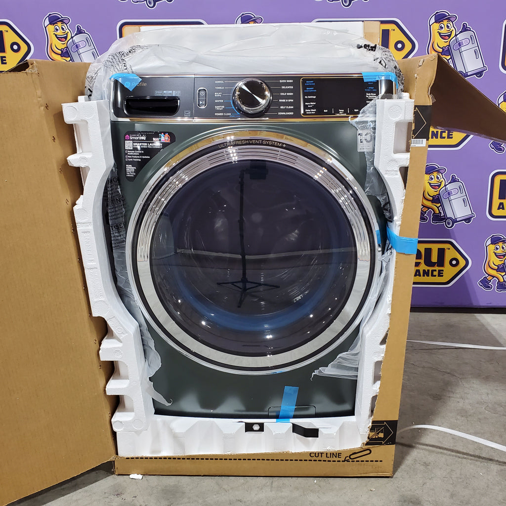GE Profile™ 5.5 cu. ft. Capacity Smart Front Load ENERGY STAR® Steam Washer PFW955SPWGN - New Box and GE Profile 7.8-cu ft Stackable Vented Gas Dryer with Steam Cycle in Carbon Graphite 16204 - PFD95GSPWDS - Scratch & Dent (Minor)