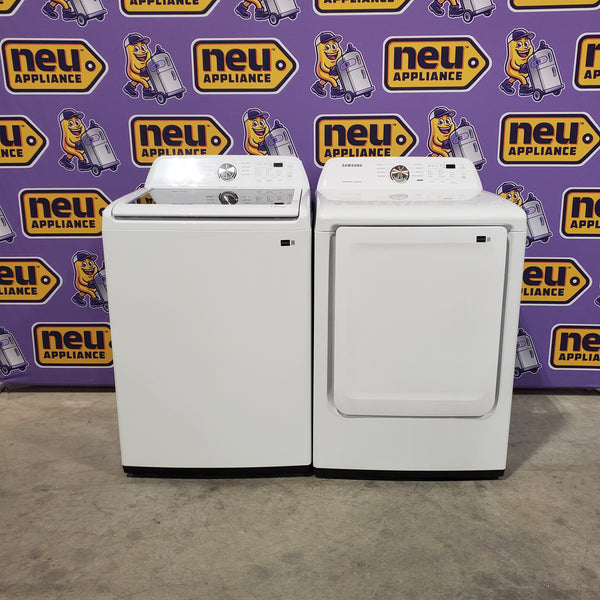 Samsung 4.5 cu. ft. Top Load Washer with Vibration Reduction Technology+ in White WA45T3200AW - Open Box and Samsung 7.2 cu. ft. Electric Dryer with Sensor Dry in White 16120 - DVE45T3200W - Open Box