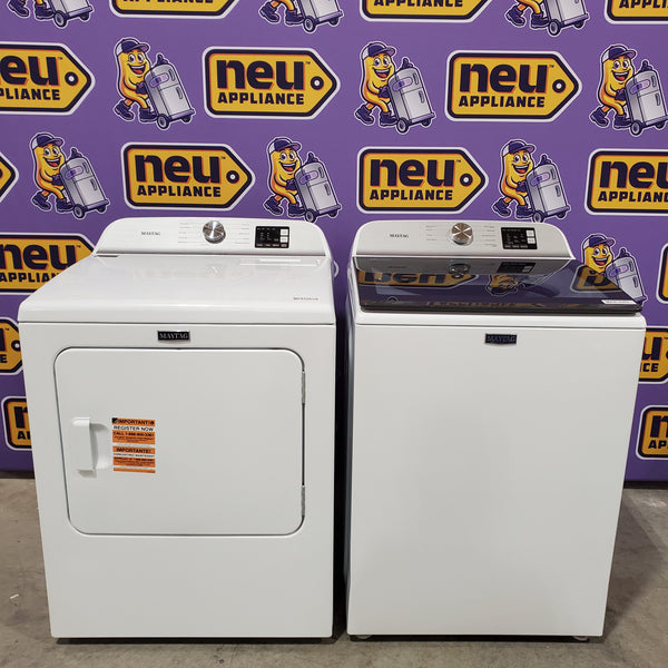 Maytag Top Load 4.8 cu ft Washer with Deep Fill and Slow-Close Glass Lid MVW6200KW - Scratch & Dent (Minor) and Maytag 7.0 cu ft Electric Dryer with Moisture Sensing and Quick Dry Cycle 30132SD82 - MED6200KW - Scratch & Dent (Minor)