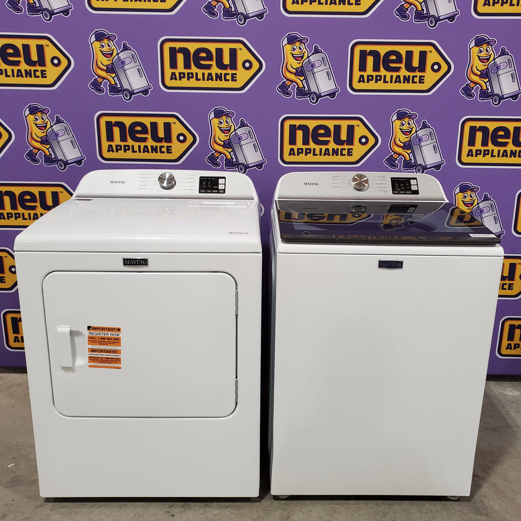 Pictures of Maytag Top Load 4.8 cu ft Washer with Deep Fill and Slow-Close Glass Lid MVW6200KW - Scratch & Dent (Minor) and Maytag 7.0 cu ft Electric Dryer with Moisture Sensing and Quick Dry Cycle 30132SD82 - MED6200KW - Scratch & Dent (Minor) - Neu Appliance Outlet - Discount Appliance Outlet in Austin, Tx