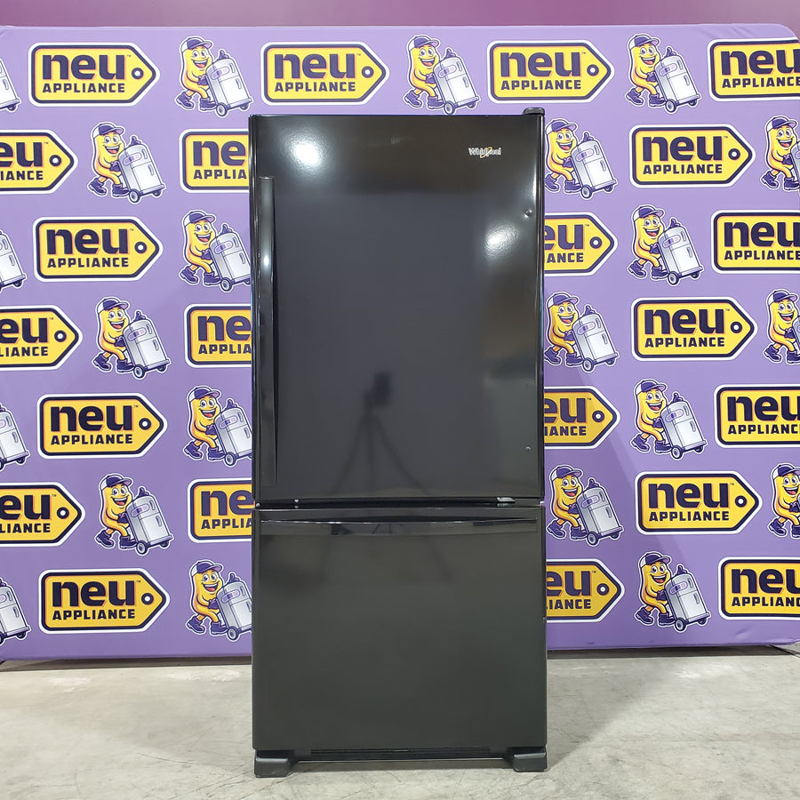 Black Whirlpool ENERGY STAR Bottom Freezer 18.7 cu ft Refrigerator with SpillGuard™ Glass Shelves WRB329DMBB - Scratch & Dent (Minor)