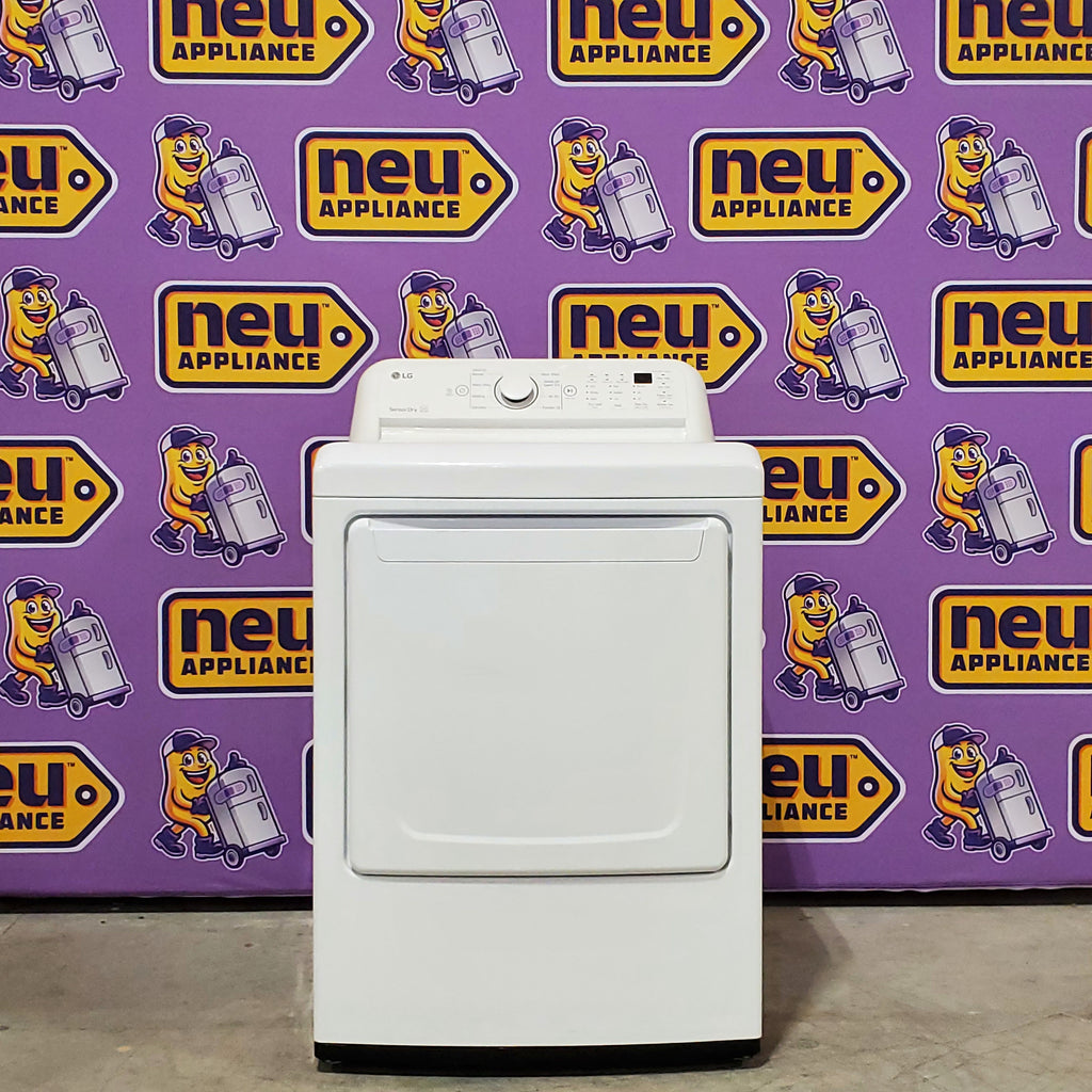 LG White Top Load 4.5 Cu. Ft. Washer with NeveRust Drum and TurboDrum Technology WT7000CW - New in Box and LG 7.3 cu. ft. Ultra Large High Efficiency Electric Dryer in White 16067 - DLE7000W - Scratch & Dent (Minor)