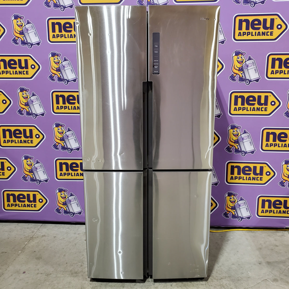 Haier 16.8 cu. ft. Counter Depth French Door Refrigerator in Stainless Steel QHE16HYPFS - Scratch & Dent (Major)