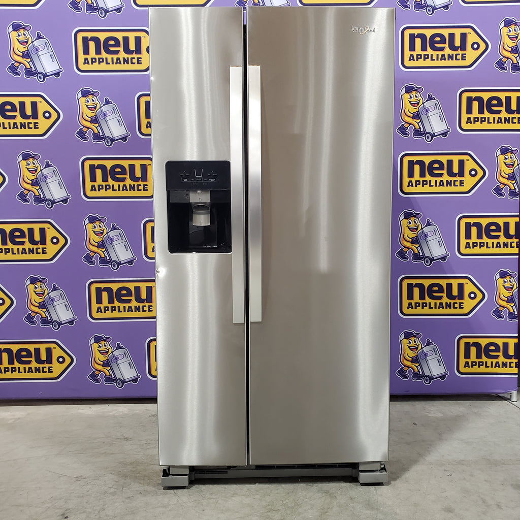 Whirlpool 33 Inch Wide Side by Side 21 Cu. Ft. Refrigerator with Can Caddy and Frameless Glass Shelves in Fingerprint Resistant Stainless Steel 3SD476 - WRS321SDHZ - Scratch and Dent (Minor)