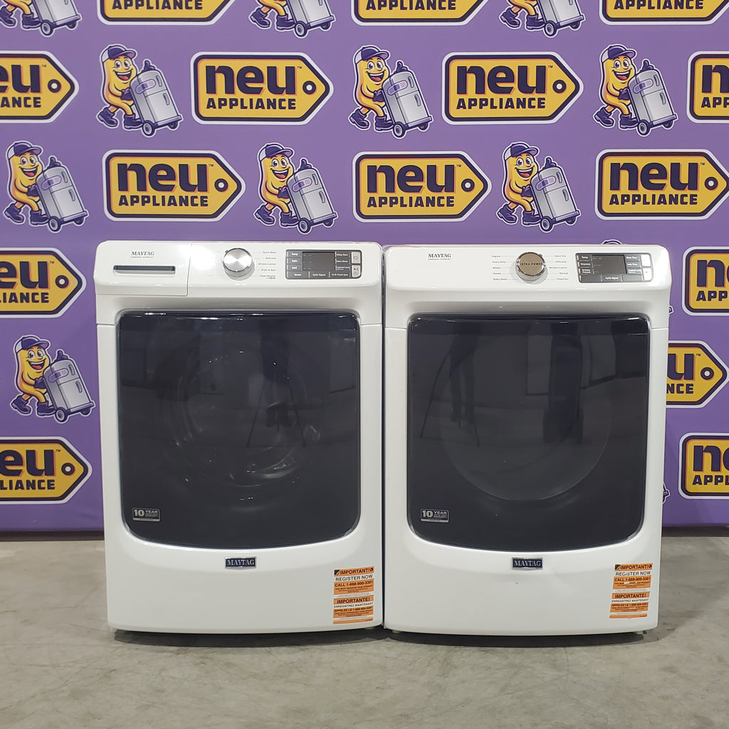 Pictures of Maytag 4.5 cu. ft. Front Load Washer with Extra Power and 12-Hr Fresh Spin™ Option MHW5630HW - Scratch & Dent (Minor) and Maytag Front Load 7.3 Cu. Ft. Electric Dryer with Extra Power and Quick Dry Cycle MED5630HW - Scratch & Dent (Minor) - Neu Appliance Outlet - Discount Appliance Outlet in Austin, Tx