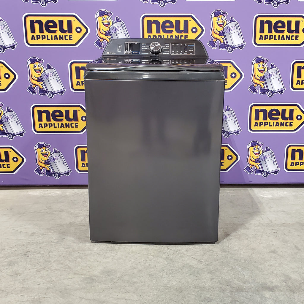GE Profile 5.4 cu. ft. Top Load Washing Machine with FlexDispense PTW700BPTDG - Scratch & Dent (Minor) and GE Profile 7.4 cu. ft. Gas Dryer with Steam 16041 - PTD70EBPTDG - Open Box