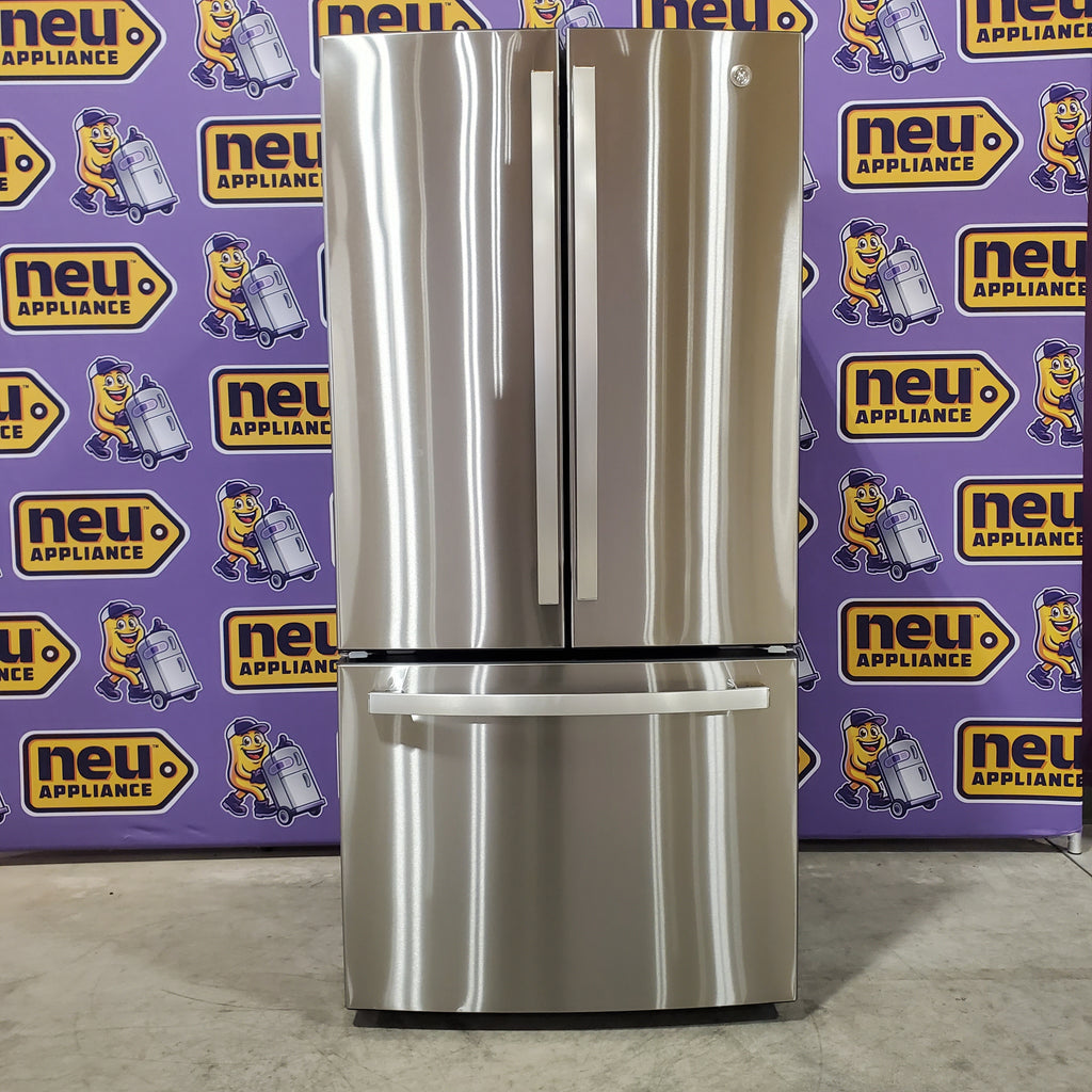 GE 33" Wide Stainless Steel ENERGY STAR 24.7 Cu. Ft. French-Door Refrigerator with Ice Maker and Water Dispenser GE9843 - GNE25JYKFS - New in Box